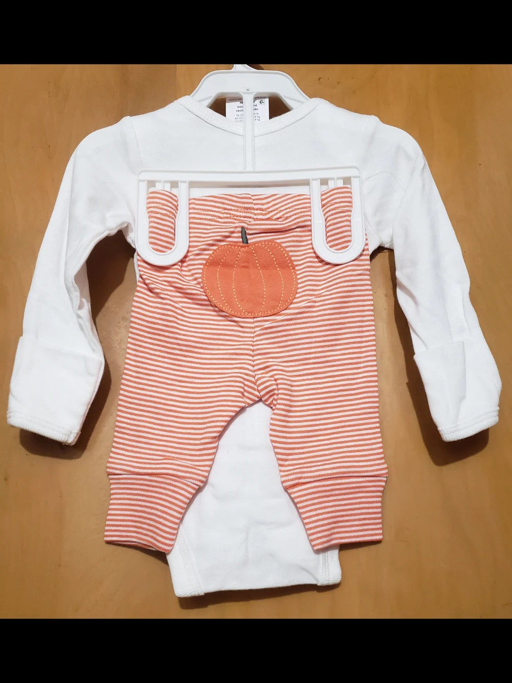 Carter's WhiteBodysuit with Pumpkin Accents And Orange Striped Pants - Picture 2 of 3